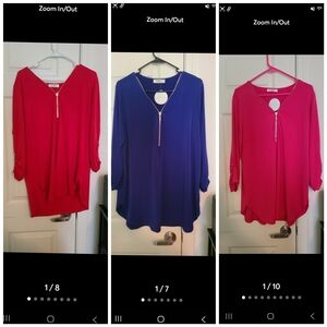 Elegant Women's Zippered Tops - Red, Blue, and Pink